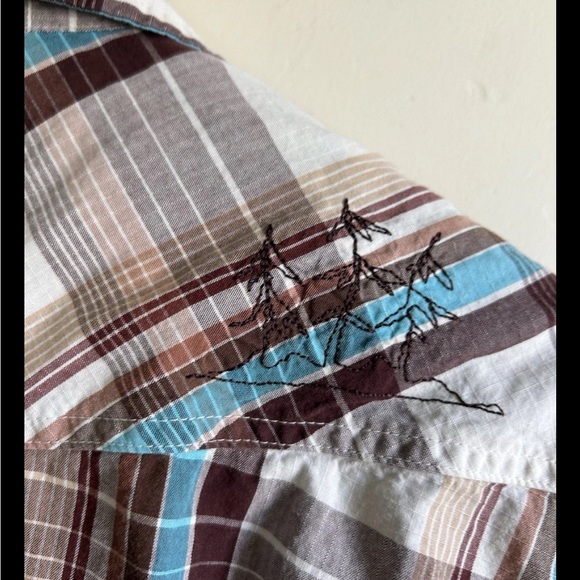 ▶️ Patagonia Embroidered Plaid THREE TREES Shirt Mens S Button Up Organic Cotton - Picture 6 of 10